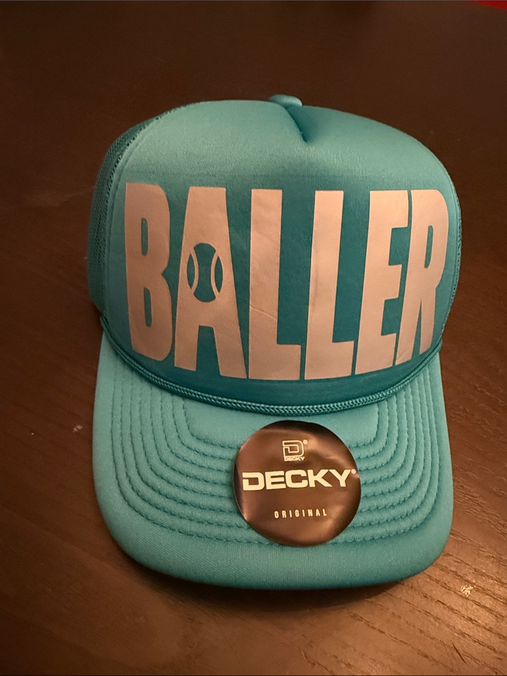 BALLER Teal Trucker Tennis Hat Silver Vinyl